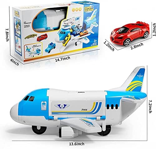 Toy Cars for 3 Year Old Boys,Toy Cars set,Transport Cargo Airplane with 5 Mini Cars, 1 Helicopter,1 Engineer,11 Traffic Signs,Gifts for Kids Boys Girls Age 3 4 5