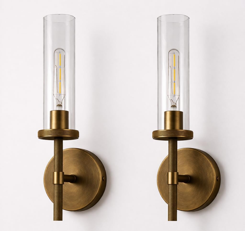 18 Inch Antique Gold Sconces Set of 2, Antique Brass Bathroom Sconces, Bronze Wall Sconces Set of Two (Bulb Included)