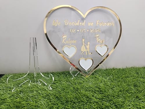Image of New Print Creations Heart Shape Couple Thumb Gift (12 Inchx 12 Inch)|Wedding Thumb Print|Valentines Day Gift|Couple Gift|Finger Print Gift|Personalized Text|Golden Frame|Anniversary Gift Acrylic