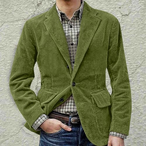 Sakko Herren Cord Blazer Stylisch Vintage Anzug Jackett Lässige Anzugjacken für Herren Regular Fit Cordjacke Business Elegante Winterjacke Casual Übergangsjacke Grün