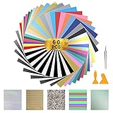 HTV Heat Transfer Vinyl Bundle, 60 Pack 12” × 10” Iron on Vinyl for T-Shirt, 25 Assorted Colors with 5 Advanced materials & HTV Accessories Tweezers for Cricut, Silhouette Cameo or Heat Press Machine.