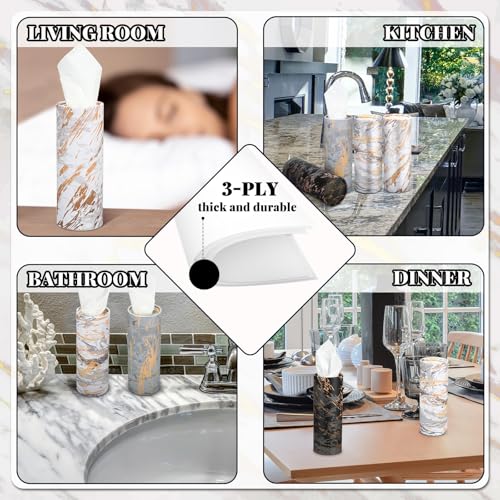 Image of Thenshop 4 Pack Car Tissue Holder 3 Ply Facial Tissue Bulk Marble Modern Tissues Cylinder Travel Round Boxes Fits Car Cup Holders Small Tissues Container for Home Bathroom Everyday Refill