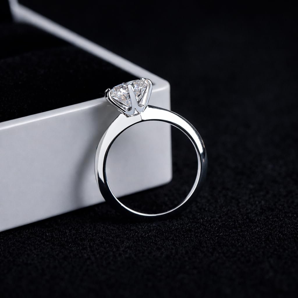 Moissanite Ring for Women, 1.8 ct Round Cut Lab Grown Moissanite Solitaire Ring, Rhodium Plated 925 Sterling Silver, Promise Engagement Ring Fine Jewelry Gift for Her