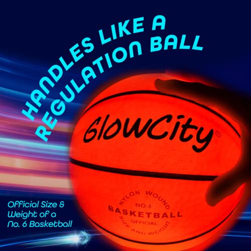 Glowcity Led Light-Up Basketball – Size 6, 28.5-Inch, Official Size Women’s Basketball, Good For Pre-Teens Too – Impact Activated Glow-In-The-Dark, Nylon Wound Durability, Batteries Included #TOP2