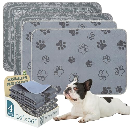 Image of Homimp Washable Pee Pads for Dogs,4 Pack Reusable Puppy Pads,Absorbent and Leakproof Dog Pee Pads,Non Slip Puppy Training Pads,Pet Mat for Floor,Crate,Couch,Whelping,Grey 24 inchx36 inch