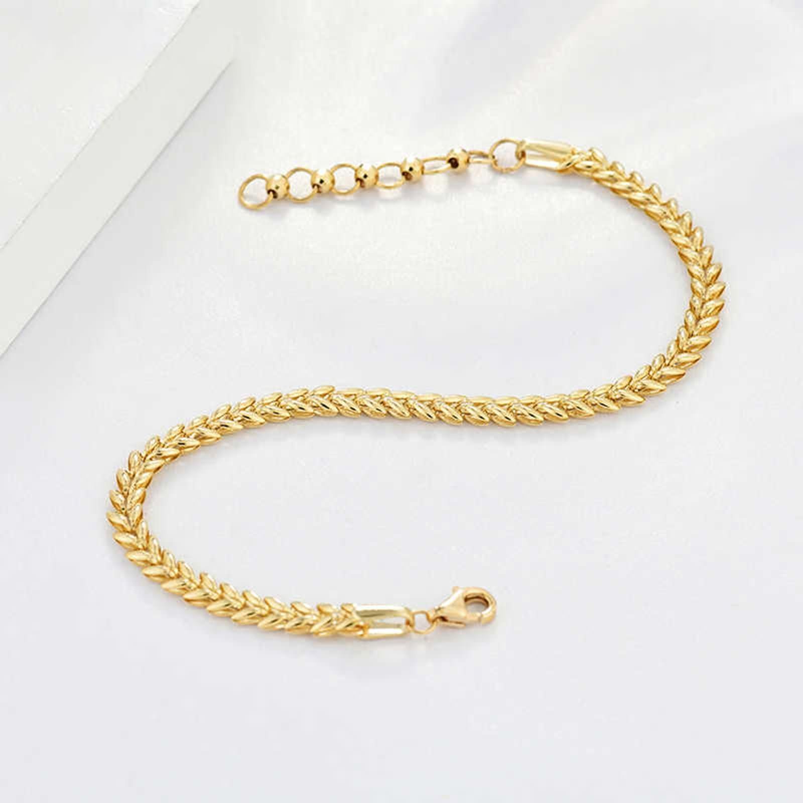 Bracciale Donna Oro 375/585 / 750, Catena di Grano 4 MM, Regolabile 16 CM + 5 CM, Bracciali Catena Donna Oro