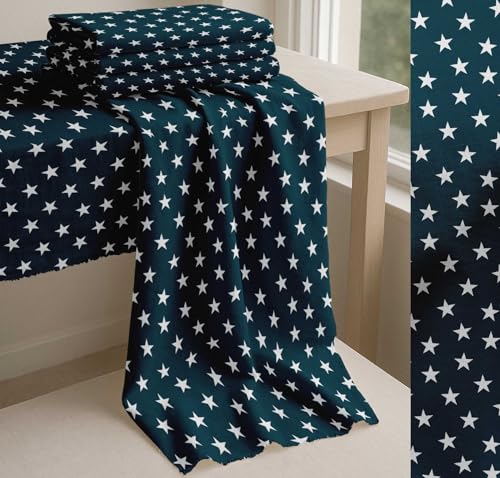 Image of Soimoi Blue Cotton Poplin Fabric Stars Star Fabric Prints by Meter 42 Inch Wide
