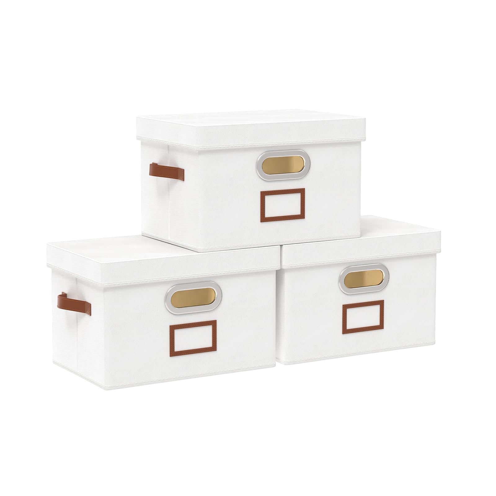 OUTBROS Storage Boxes, Fabric Organiser Box, 26×20×17cm, White, 3 Set — image 1