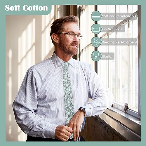 Image of Mantieqingway Men Skinny Tie Cotton Floral Necktie for Wedding Groomsmen Tie