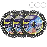 3-Pack 4.5' Vacuum Brazed Diamond Cutting Discs – Durable Multi-Pore Angle Grinder Blades for Cutting Ceramic Tile/Porcelain/Glass/Marble/Granite/Stone