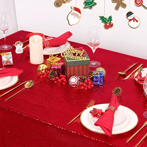 Image of B-COOL Rectangle Sequin Tablecloth Christmas Red Table Cloth 60x102inch Seamless Wedding Red Sequin Fabric Linens Overlay for Mother's Day Valentines Decoration