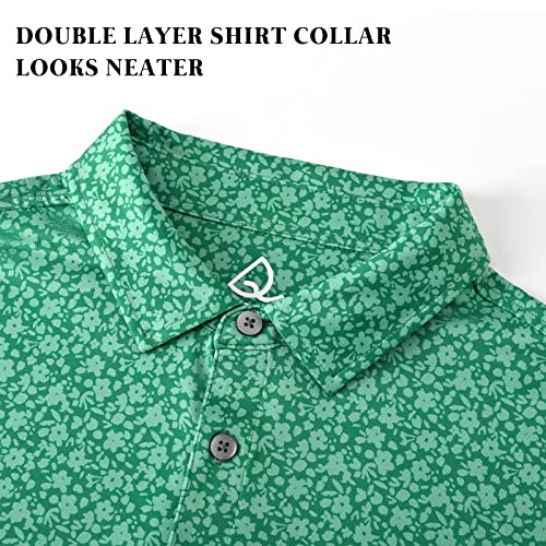Deolax Mens Polo Shirts Performance Moisture Wicking Mens Golf Shirt Fashion Print Dry Fit Golf Shirts Short Sleeve Soft Breathable Polo T-Shirt Top Quick Dry Lightweight Polo Shirts For Men（Green） #TOP4