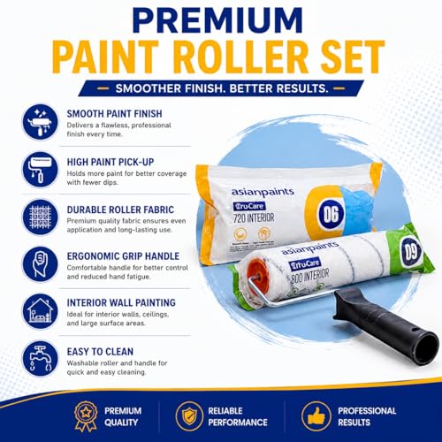 Image of 800 Premium Felt Paint Roller Combo - 9-Inch & 6-Inch for Smooth, Lint-Free Finish in Professional & DIY Projects