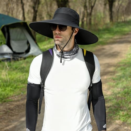Image of HUAMULAN Wide Brim Sun Hats Men and Women Bucket Safari Fishing Hat for Hiking Garden Lawn Work Camping Outdoor