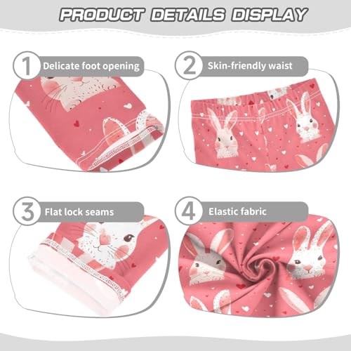 Cute Pink Rabbit Girls Leggings Ultra Soft Compression Yoga Gym Pants for Kids 4-10T3