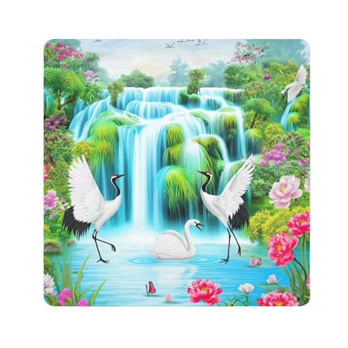 ODAWA Camera Dust Bag 13.8. In, Waterfall Scene Cranes Magic Flexible Folding Self-Stick Makeup Bag, Lightweight Cloths Wrap for Camera Lens