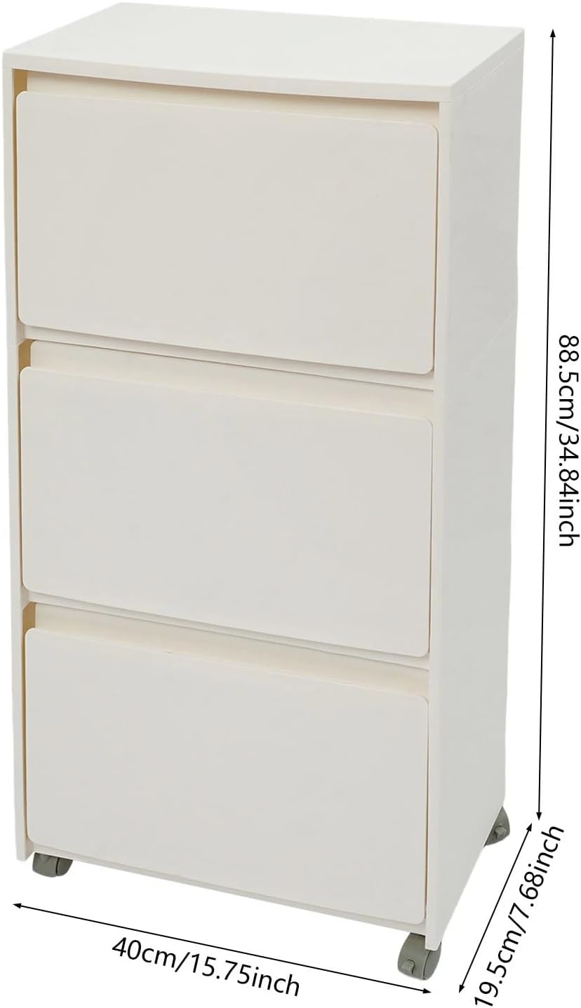 3 Tier Shoe Rack with Wheels, White Slim Shoe Storage Cabinet Organizer for Entryway, Holds 6-9 Pairs, Compact Floor Standing Closet for Hallway, Closet, Dorm - Easy Assembly