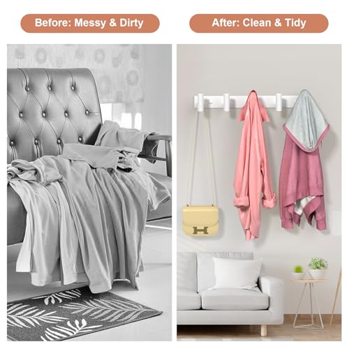 Image of PMMASTO Stainless Steel Coat Rack Wall Mounted, Heavy Duty Metal Hook Rail for Hanging Coats Hats Towels Robes Bags, Modern Wall Hooks Organizer (White, 5 inchT Hooks, 2PACK)