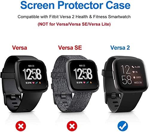 CAVN 2 Packs Case Compatible with Fitbit Versa 2 Screen Protector, Full Coverage Soft TPU Protective Screen Cover Saver Bumper Frame Accessories for Versa 2 Smartwatch Only (Silver/Charcoal)