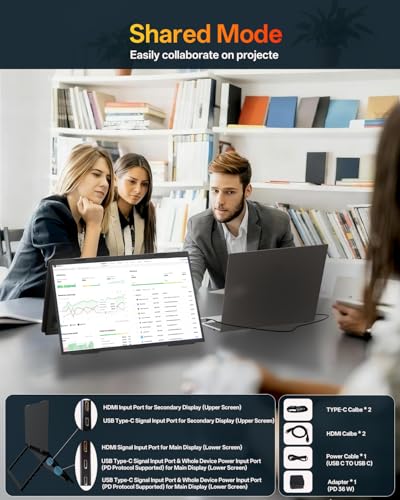 Image of DEPGI 14 inch Dual Portable Laptop Screen Extender, Stacked Dual Portable Monitor for 13 inch-16 inch Laptops, Foldable Triple Screen with 30W PD Adapter, USB-C One-Cable Plug & Play for MacBook, Windows