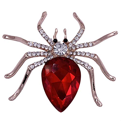 Selovo Spider Red Rhinestone Crystal Brooch Pin Gold Tone #TOP22