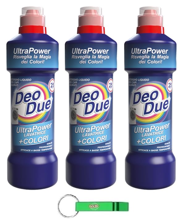 3 x Deo Due Ultra Power Lavatrice + Colore – Detergente líquido para la lavadora, ideal para tus prendas de colores, 25 lavados de 1000 ml + llavero Beni Culinari gratuito