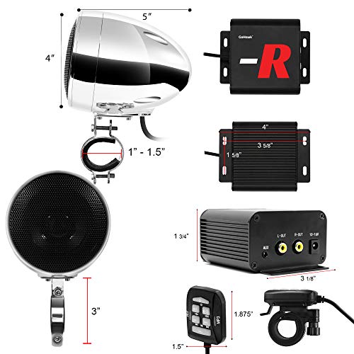 Gohawk Tn4-R Amplifier 4" Full Range Waterproof Bluetooth Motorcycle Stereo Speakers 1 To 1.5 In. Handlebar Mount Audio Amp System Harley Touring Cruiser Atv Utv Rzr, Aux, Fm Radio (Tn4-R Chrome) #TOP6