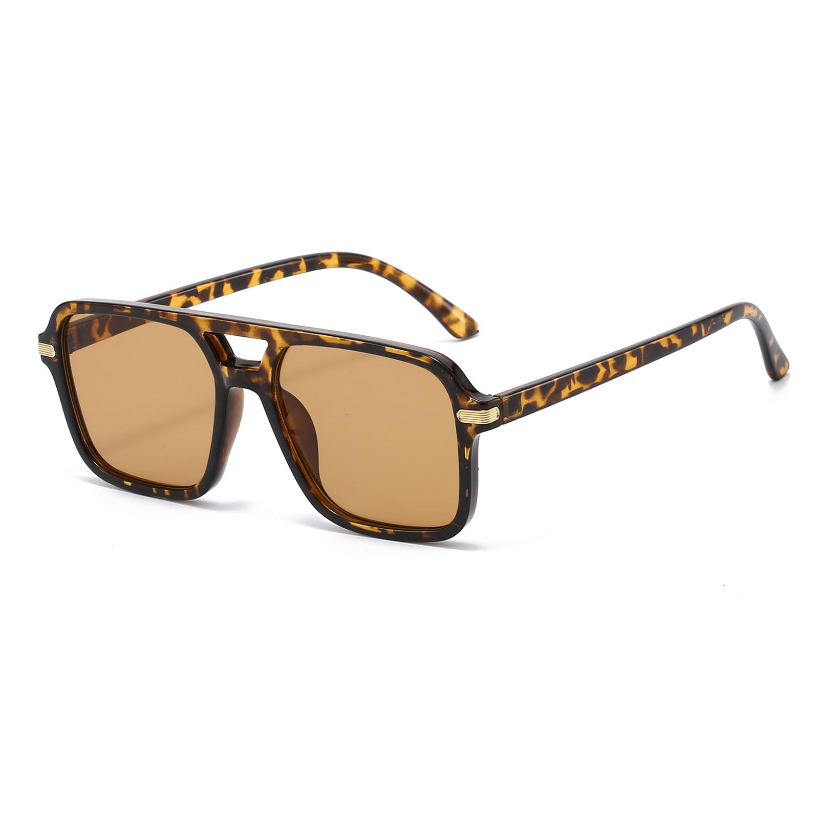 YAMEIZE 70er Rechteck Doppel Brücke Sonnenbrille für - Damen Herren Retro Style Pilot Brillen UV400 Schutz Vintage Square Shade Driving