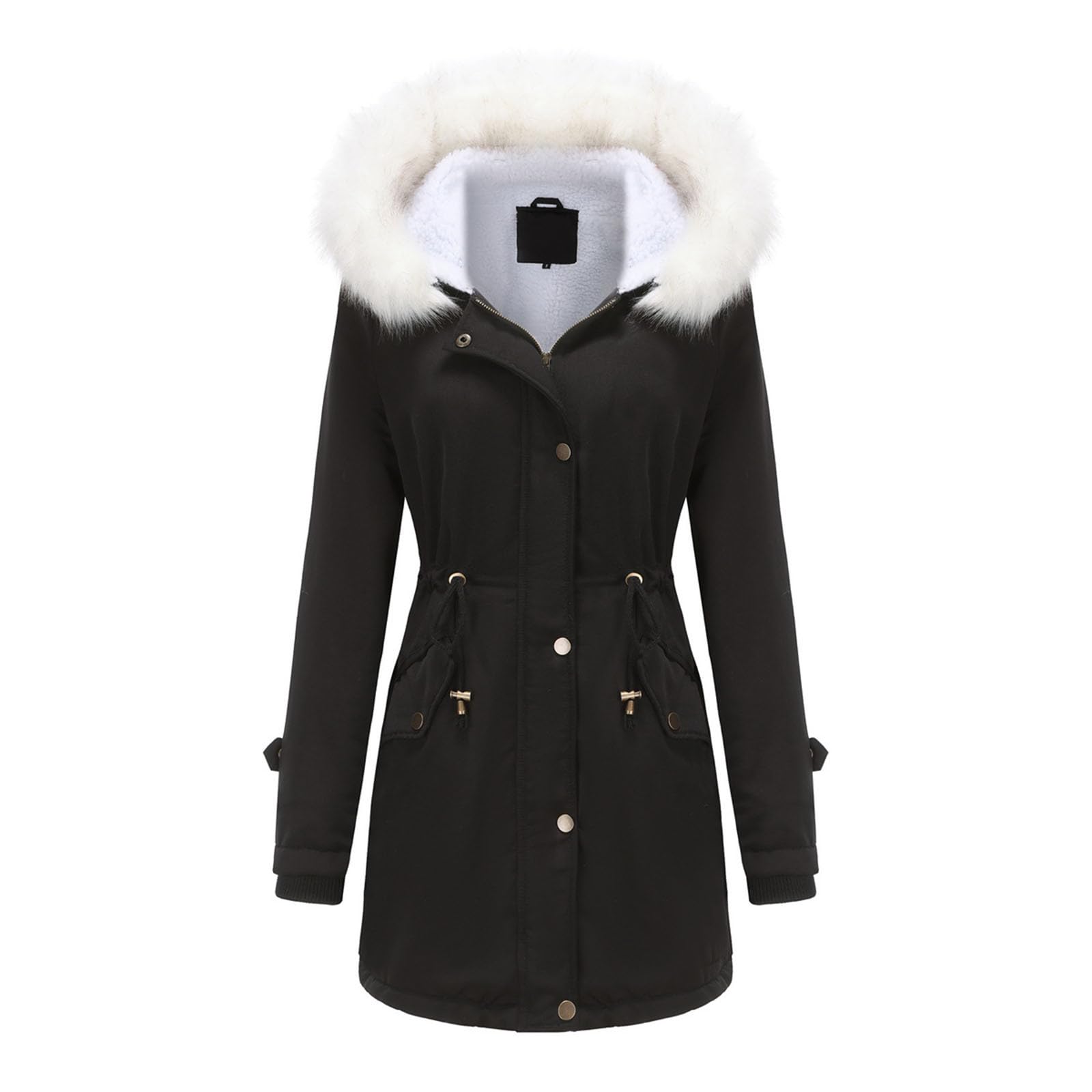 Generisch Winterjacke Damen Lang Wintermantel Gefüttert Warm Winterparka mit Teddyfell Gefüttert Daunenmantel Steppmantel Damen-Mäntel Jacke Parka Fleecemantel Skijacke