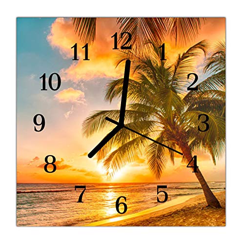 DekoGlas Wanduhr aus Echtglas | Motiv Abendröte in Karibik | Maße 30x30cm | Verschiedene Motive im Digitaldruck | für Wohnzimmer & Küche | mit Aufhängevorrichtung Cover