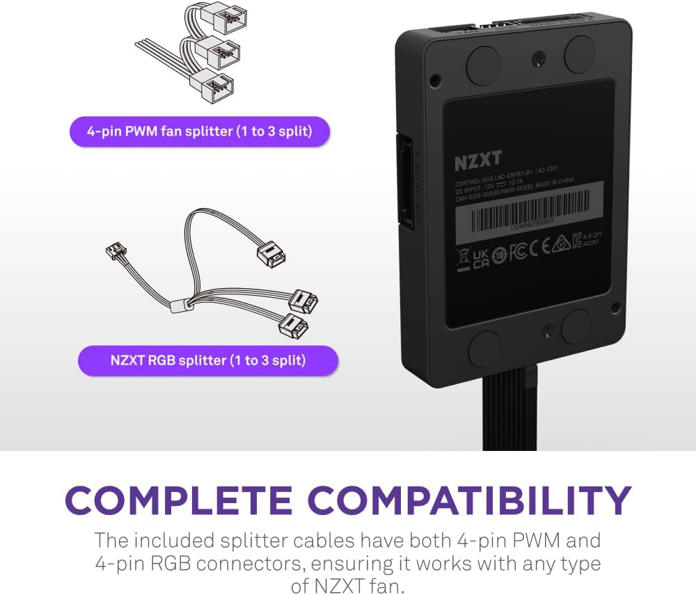 NZXT Control Hub with fan and RGB splitter cables