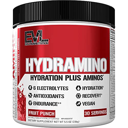 HYDRAMINO Complete Hydration Multiplier, All 6 Electrolytes, Vitamin C & B, Fluid Boosting Aminos, Coconut Water, Endurance & Recovery, Immunity Support, Antioxidants, 0 Sugar, 30 Serve, Fruit Punch