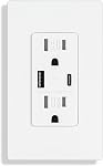 10 x 4.8A/24W USB Sortie, sortie murale avec ports de type C et de type A, 15 Amp Réceptacle Plug, Réceptacle résistant aux tambours, Plaque murale sans vis