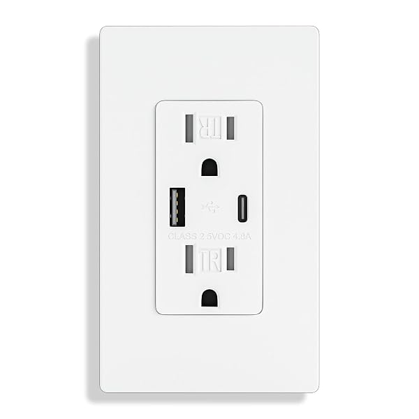 4.8A/24W USB Outlet, Wall Outlet with Type C & Type A Ports