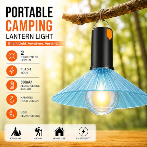 Image of XERGY Portable USB Rechargeable Camping Lantern Lamp - 2 Brightness Levels & Flash Mode, 500mAh Battery, Waterproof Outdoor LED Light with Hanging Hook for, Hiking, Tent, Home & Emergency (4 Pack)