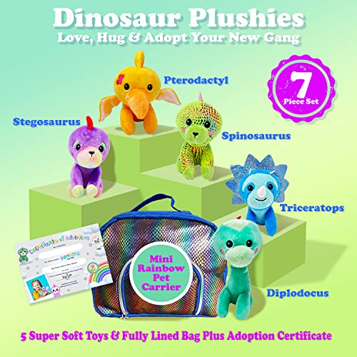 Plush Dinosaur Stuffed Animal With Carrying Case For Boys And Girls - Set Of 5 Cute Dinosaur Plush Toys Like Dino Ranch Toys, Purple Green Blue Yellow Dinosaur Plushies Stuffed Animals Dinoplush #TOP2