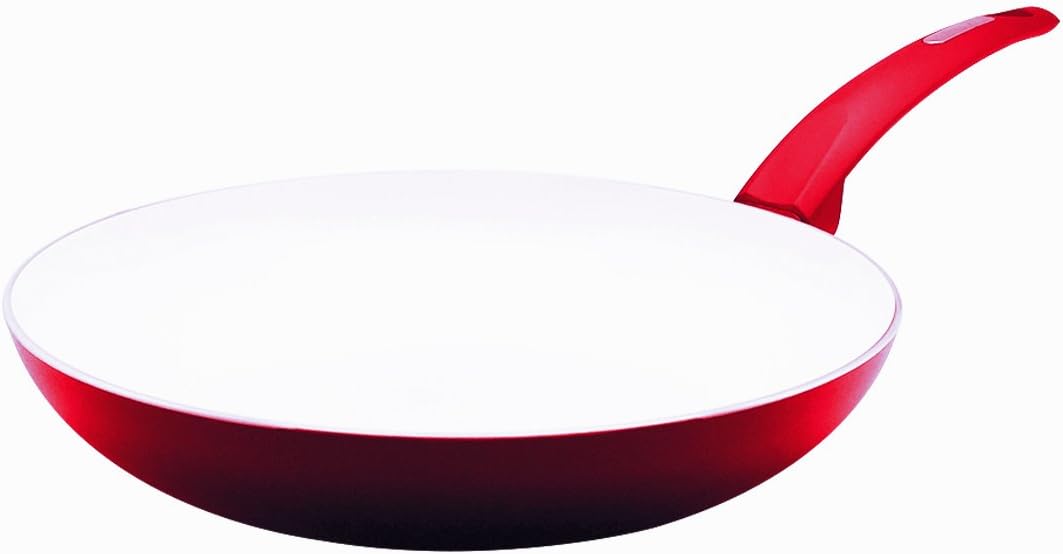 Double Nonstick Ceramic Coating Pressed Aluminum Frying Pan, 8.7-Inch (Red)