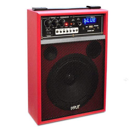 Wireless Portable Pa Speaker System - 300W Bluetooth Compatible Battery Powered Rechargeable Outdoor Bookshelf Sound Speaker Microphone Set With Mp3 Usb Sd Fm Radio Aux, Handle - Pyle Pwmab250Rd (Red) #TOP17