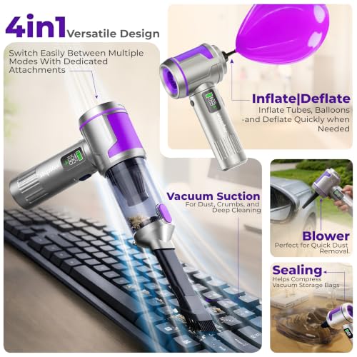 Image of WOSCHER Phantom i32 Vacuum Cleaner for Home Use|Car Use|4 in 1 Cordless Vacuum Cleaner & Blower|Rechargeable 3x2000mAh|3 Speed Suction Upto 20000PA|BLDC Motor|Clean Sofa, Curtains|1 Year Warranty