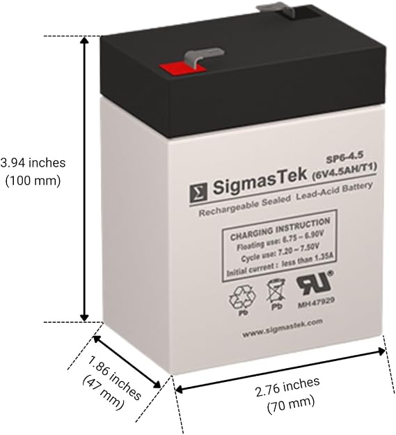 3FM4.5 Compatible SLA Battery, 6V 4.5Ah F1 by SigmasTek