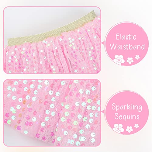 Image of KEREDA Toddler Girls Layered Tutu Skirt Sparkling Sequin Tulle Dance Skirts
