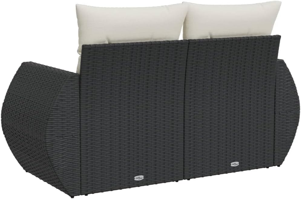 2-Seater PE Rattan Garden Sofa with Hidden Storage, Modular Outdoor Loveseat for Patio, Balcony, Backyard, Black, Water-Resistant Cushions