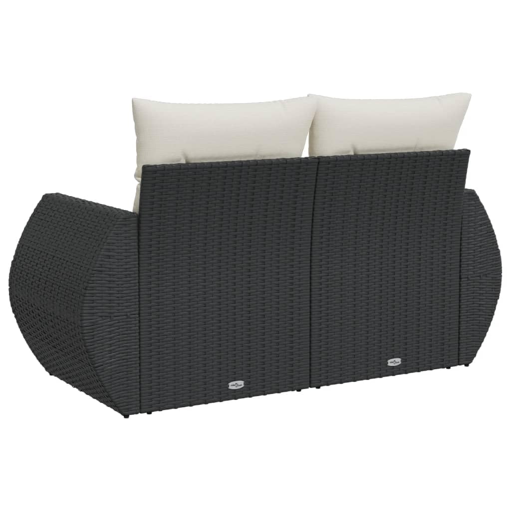 Fengshui 2-osobowa sofa ogrodowa z polirattanu, czarna, z poduszkami