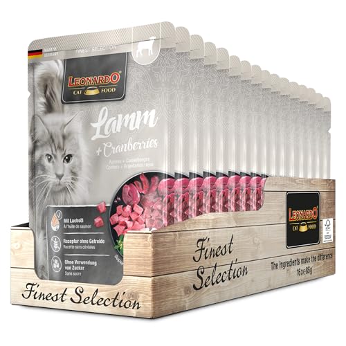 LEONARDO Frischebeutel [16x85g Lamm + Cranberries] | Getreidefreies Nassfutter für Katzen | Feuchtfutter Alleinfutter im Einzelportionsbeutel