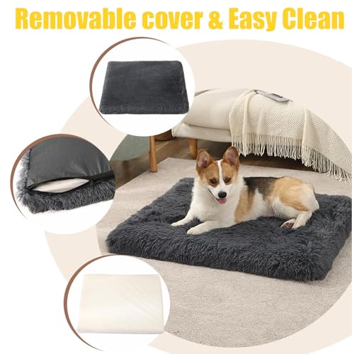 LuckyZoo77 Hundebett, Flauschige Hundematten, 50x40cm hundekissen waschbar mit weicher Polsterung, rutschfest, für kleine Hunde & Katzen, Dunkelgrau