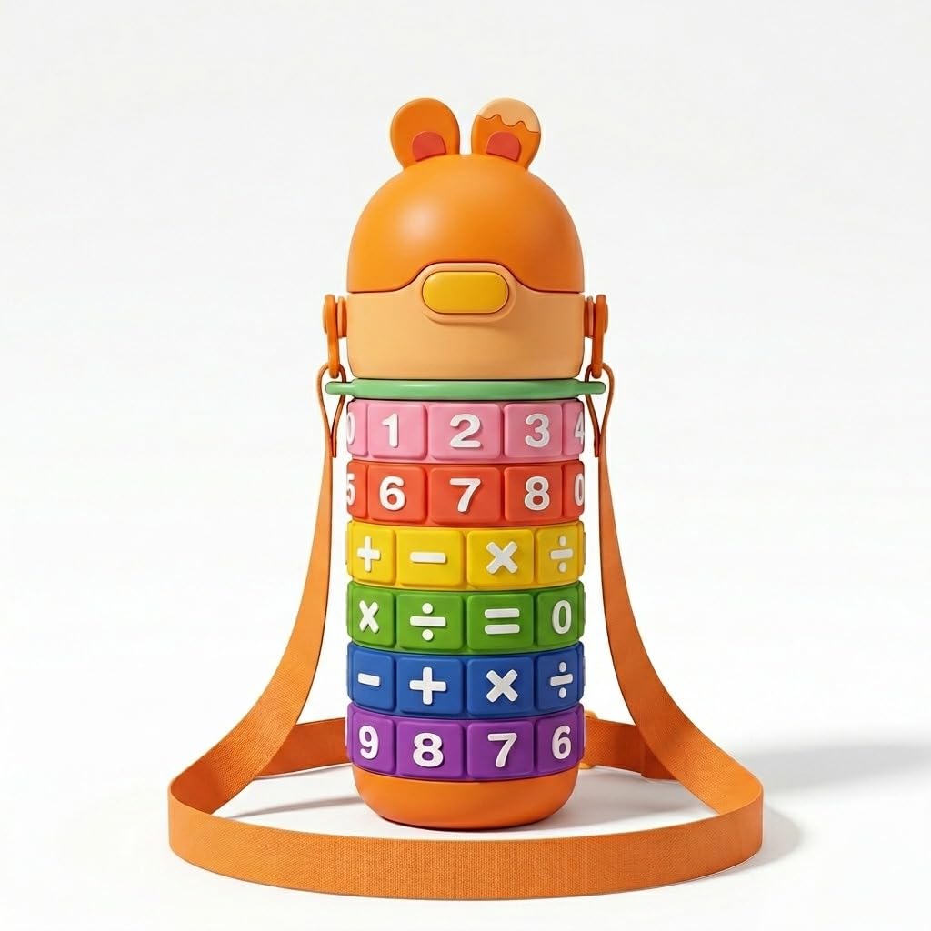 Buy 500 ml Orange Math Learning Puzzle Kids Water Bottle with Silicone ...
