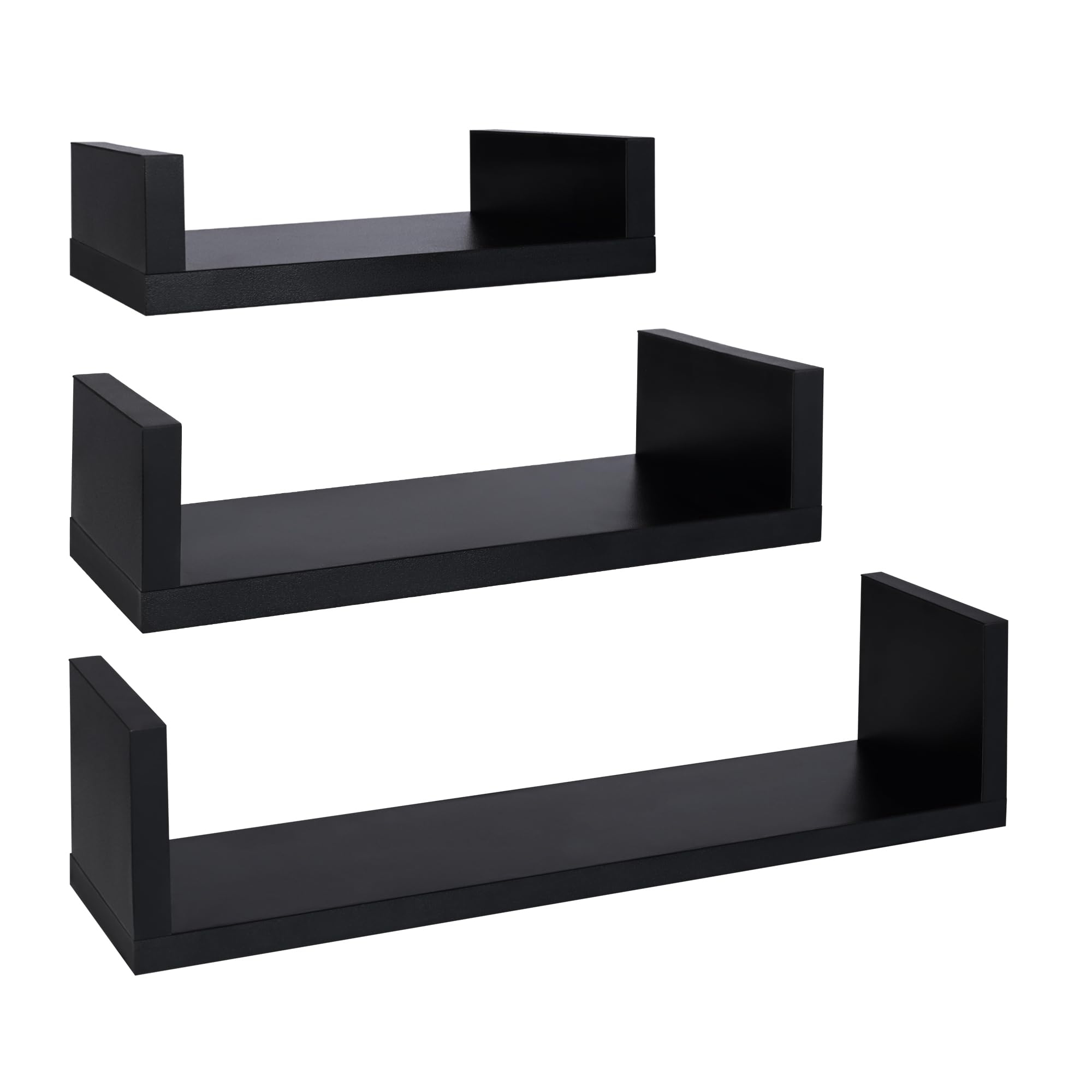 T-LOVENDO.ES Set de 3 Baldas Estantes, Balda Flotante de Pared, de Almacenamiento, MDF, Montaje Oculto, Tres Tamaños, Decorativos, Ideal para Salón, Cocina, Habitación, Pasillo, Baño