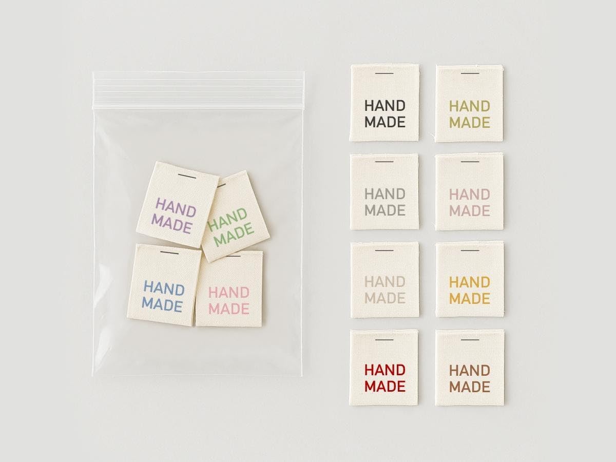 Color Handmade Sewing Labels – 20 pcs Folded Cotton Tags with Multicolor Text for Clothing, Garments, Fabric Crafts & Sewing Projects #1 Anthracite/Black