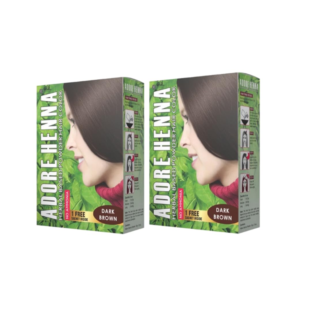 Adore Henna Herbal Powder Hair Color, Dark Brown,pack of 2,60gX2