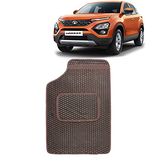 Image of Kingsway Dotted Design Car Floor Foot Mats Universal Fit for Tata Harrier, Model Year : 2019 Onwards, Water and Dustproof, Color Brown, Set of 5 Pieces